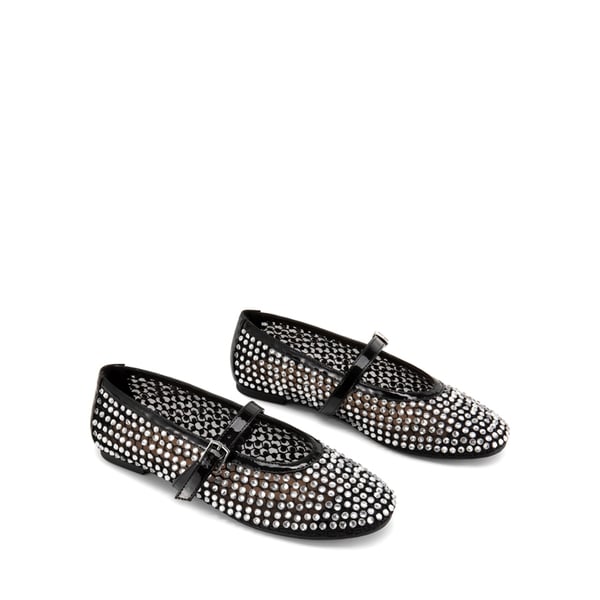 Mesh Mary Jane Ballet Flats - BLACK-RHINESTONE - 2